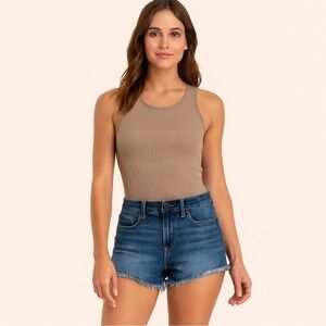 MUDD High-Waisted Frayed Hem Denim Shorts Sz 5 Distressed